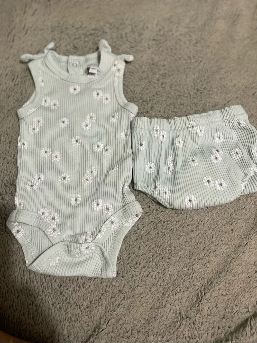 Baby Floral Ribbed Onesie & Bloomers Set - Light Mint